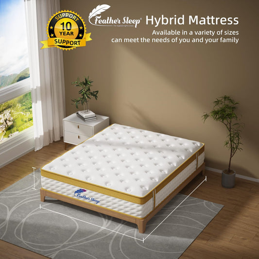 Feather Sleep Hybrid Pocket Spring Mattress | 7 Layer Pressure Relieving Cool Memory Foam Gel | Medium Firm Zero Partner Disturbance Orthopedic Mattresses