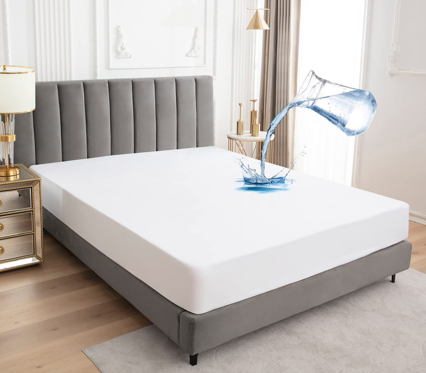 Feather Sleep 100% Waterproof Mattress Protector | Permium Cotton Mattress Skin Friendly Bed Cover | Breathable & Non-Allergenic Ultra Soft Elastic Fitted Bed Protector