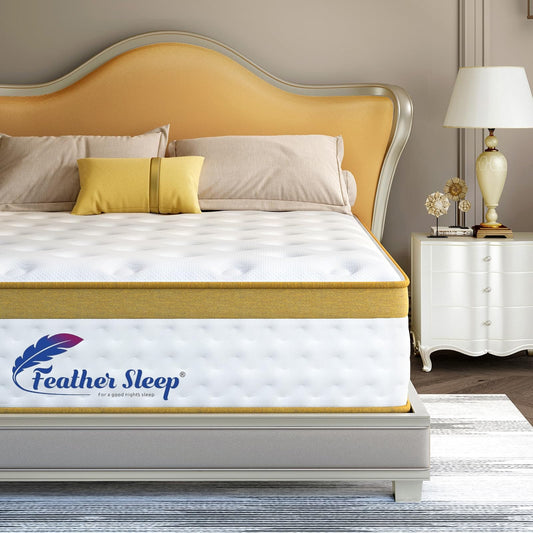 Feather Sleep Hybrid Pocket Spring Mattress | 7 Layer Pressure Relieving Cool Memory Foam Gel | Medium Firm Zero Partner Disturbance Orthopedic Mattresses