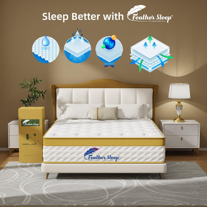 Feather Sleep Hybrid Pocket Spring Mattress | 7 Layer Pressure Relieving Cool Memory Foam Gel | Medium Firm Zero Partner Disturbance Orthopedic Mattresses